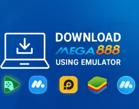 Showing Mega888 download on PC using Android emulators with multiple emulator logos